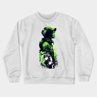 Join the Movement with Our Abstract Black, White, and Green Climate Activist Girl Design Crewneck Sweatshirt